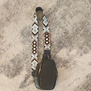 Black Crossbody Bag with Patterned Strap